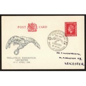 Karta pocztowa z okazji wystway filatelistycznej w Leicaster kwiecień 1965 r..