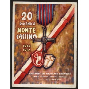 Karta pocztowa wydana we Włoszech z okazji 20. rocznicy bitwy o Monte Cassino.