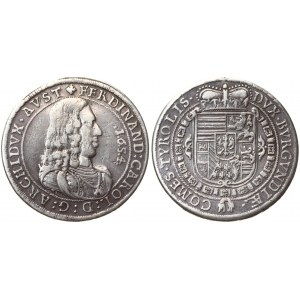 Austria 1 Thaler 1654 Hall. Archduke Ferdinand Karl (1632-1662). Averse: Bust to right. Reverse: Crowned coat-of-arms...