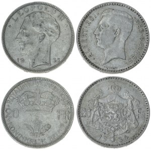 Belgium 20 Francs 1934 & 1935 Averse: Head of Albert & Leopold left. Reverse: Crowned arms divide denomination and date...