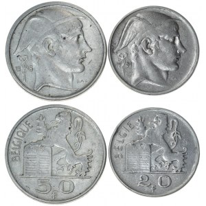 Belgium 20 & 50 Francs 1949 & 1951 Leopold III(1934-1951). Averse: Rampant lion left with shield; denomination below...