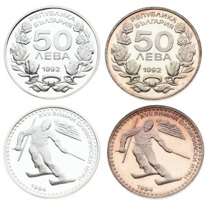 Bulgaria 50 Leva 1992 Averse: Denomination above date within wreath. Reverse: Downhill skier; date below. Silver...