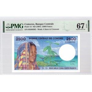Comoros 2500 Francs (1997) Banknote. Bancue Centrale Pick#13. ND(1997). 2500 Francs S/N 03588362- Wmk: 4 Stars ...