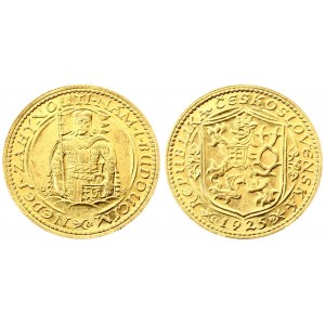 Czechoslovakia 1 Dukat 1925 Averse: Czech lion with Slovak shield date below. Reverse: Duke Wenceslas (Vaclav) half...