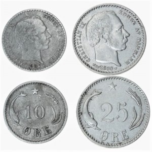 Denmark 10 & 25 Øre 1900-1905 VBP Christian IX(1863-1906). Averse: Head right; date mint mark and initials below...