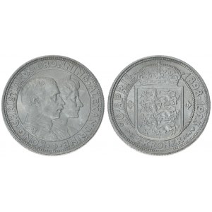 Denmark 2 Kroner 1923(h) HCN; GJ Silver Wedding Anniversary. Christian X(1912-1947). Averse...