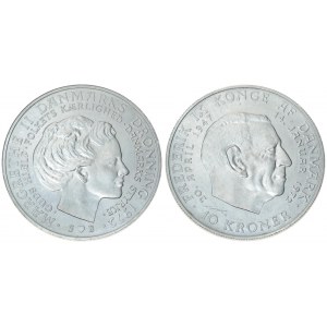 Denmark 10 Kroner 1972(h) S; S Death of Frederik IX and Accession of Margrethe II. Margrethe II(1972-). Averse...