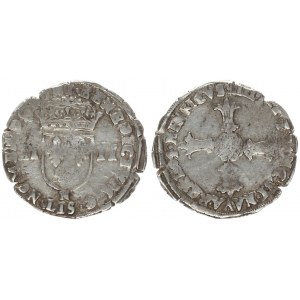 France 1/4 Ecu 1604 N Henry IV. (1589-1610) 1/4 Ecu 1604 N-Montpellier Duplessy. Av.: Lily cross. Rv....