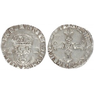 France 1/4 Ecu 1607 K Henry IV (1589-1610) 1/4 Ecu 1610 K Bordeaux. Av.:Lily cross. Rv.:Crowned lily crest between II...