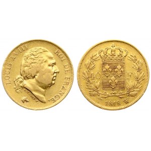 France 40 Francs 1818 W Louis XVIII(1814-1824). Averse: Head right. Reverse...
