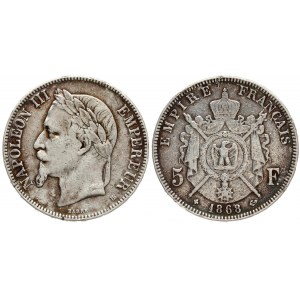 France 5 Francs 1868 BB Napoleon III(1852-1870). Averse: Laureate head left. Averse Legend: NAPOLEON III EMPEREUR...