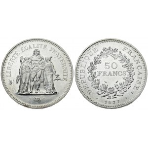 France 50 Francs 1977 Averse: Denomination and date within wreath. Reverse: Hercules group. Silver. KM 941...
