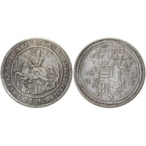 Germany MANSFELD-EIGENTLICHE-HINTERORT 1 Thaler 1609 G-M. David (1592-1628). Averse: St. George left and dragon...