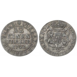 Germany SAXONY 1/12 Thaler 1742 FWoF. Friedrich August II(1733-1763). Averse: Crowned arms. Reverse...