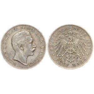 Germany PRUSSIA 5 Mark 1900A. Wilhelm II(1888-1918). Averse: Head right. Averse Legend...