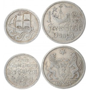 Germany Danzig 1/2 Gulden & 1 Gulden 1923. Averse: Ship and star divide denomination. Reverse...