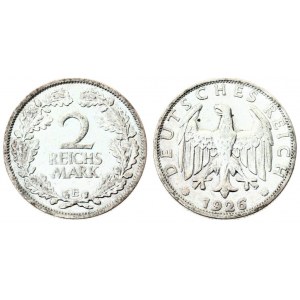 Germany Weimar Republic 2 Reichsmark 1926E Averse: Eagle above date. Reverse: Denomination within wreath. Silver...