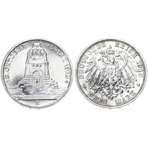 Germany Saxony 3 Mark 1913 E Battle of Leipzig Centennial. Friedrich August III(1904-1918). Averse...