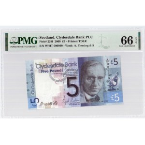 Great Britain Scotland 5 Pounds 2009 Banknote. Clydesdale Bank PLC. Pick#2291 2009 5 Pounds Printer: TDLR. S/N W...