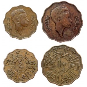 Iraq 4 & 10 Fils 1943 Faisal II(1939-1958). Averse: Head left. Reverse: Value in center circle flanked by dates. Silver...