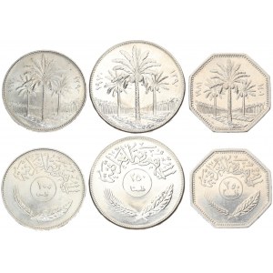 Iraq 100 & 250 Fils 1970-1980 Averse: Value within circle above sprigs. legend above. Reverse: Palm trees divide dates ...
