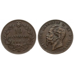 Italy 10 Centesimi 1867 OM Victor Emmanuel II(1861-1878). Averse: Head left. Averse Legend: VITORIO EMANUELE II.....