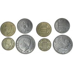 Monaco 10-100 Francs 1950-1956 Rainier III(1949-2005). Averse: Head left within circle. Reverse...