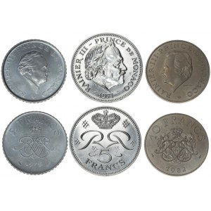 Monaco 2-10 Francs 1971-1982 Rainier III(1949-2005). Averse: Head left & right. Reverse: Value below monogram and crown...