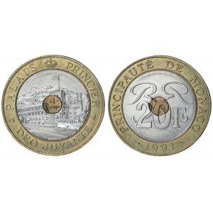 Monaco 20 Francs 1997(a) Rainier III(1949-2005). Averse: Value and monogram within circle. Reverse: Prince...