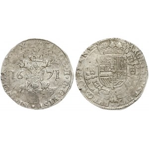 Spanish Netherlands FLANDERS 1 Patagon 1671 Charles II(1665-1700). Averse: St. Andrew's cross; crown above...