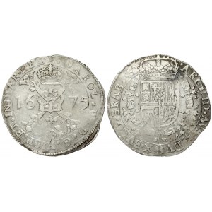Spanish Netherlands BRABANT 1 Patagon 1675 Brussels. Charles II(1665-1700). Averse: St. Andrew's cross; crown above...