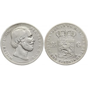 Netherlands 2-1/2 Gulden 1850 William III(1849-1890). Averse: Head right. Averse Legend: WILLEM III KONING ...