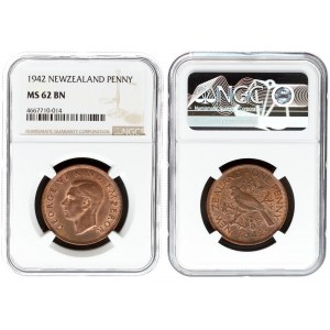 New Zealand 1 Penny 1942 Averse: Head left. Reverse: Tui bird sitting on branch. Bronze. KM 13...