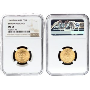 Romania 20 Lei 1944 Romanian Kings. Michael(1940-1947). Averse: Overlapped figures of Michael the Brave...