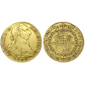 Spain 4 Escudos 1779 PJ Charles III(1759-1788). Averse: Bust right. Averse Legend...