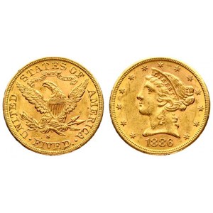 USA 5 Dollars 1886 S San Francisco. Liberty / Coronet Head - Half Eagle With motto. Averse...