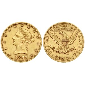 USA 10 Dollars 1897 Philadelphia. 'Coronet Head - Eagle' with motto. Averse: Bust to left above date; 13 stars around...