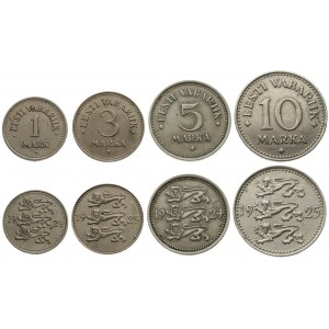 Estonia 1 & 3 & 5 & 10 Marka 1924-1925. Averse: Three leopards left divide date. Reverse: Denomination. Nickel-Bronze...