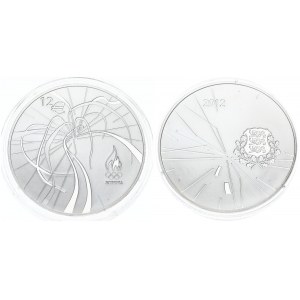 Estonia 12 Euro 2012 London Olympics. Averse: National arms. Reverse: Ribbons; Olympic rings and flam. Silver. KM 72...