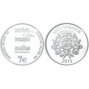 Estonia 7 Euro 2013 Raymond Valgre. Averse: National arms. Reverse: Musical notes and Valgre signature. Silver. KM 73...