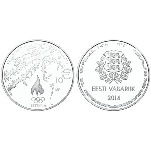 Estonia 10 Euro 2014 Winter Olympics Sochi. Averse: National arms. Reverse: Olympic Games Symbolic (Olympic Torch ...