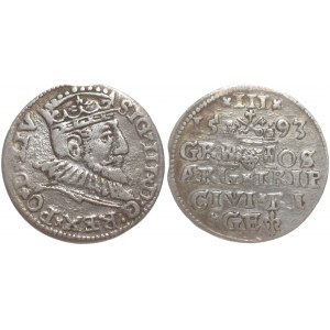 Latvia 3 Groszy 1593 Riga. Sigismund III Vasa (1587-1632). Averse: Crowned bust right (LIV). Reverse: Value...