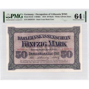 Lithuania 50 Mark 1918 Kaunas Banknote Germany/Occupation of Lithuania WWI. Pick#R132; CM#K6. 1918 50 Mark - Wmk...