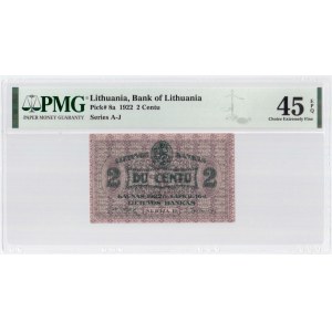 Lithuania 2 Centu 1922 Banknote Bank of Lithuania Pick#8a 1922 2 Centu Series A-J...