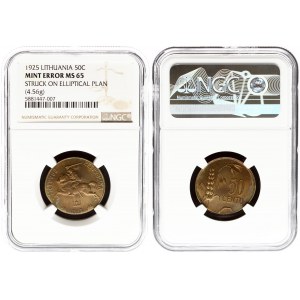 Lithuania 50 Centų 1925 Mint Error(Struck on Elliptical Plan). Averse: National arms. Reverse...