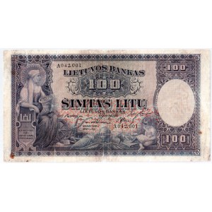 Lithuania 100 Litu 1928 Banknote Kaunas  31 March 1928. № A 042001. P#25