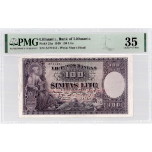 Lithuania 100 Litu 1928 Banknote Bank of Lithuania. Pick#25a 100 Litu. S/N A871942. Wmk: Man's Head...