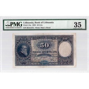 Lithuania 50 Litu 1928 Banknote Kaunas  31 March 1928. № B 531376. P#24a. PMG 35 Choice Very Fine