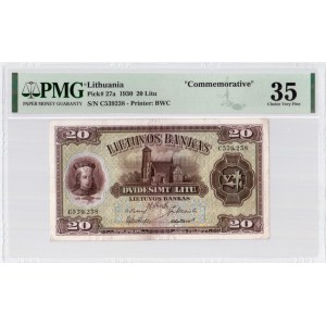 Lithuania 20 Litu 1930 Banknote 'Commerative'. Pick#27a 20 Litu. S/N C539238. Printer: BWC...