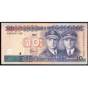 Lithuania 10 Litu 1997 Banknote. DARIUS/GIRENAS AIRCRAFT. N/O AAD3401305. P#59